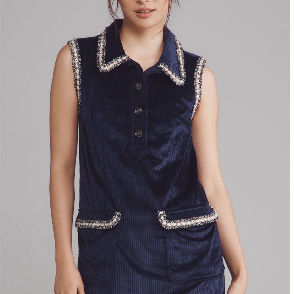 Anthropologie Navy Mini Dress with Silver Accents